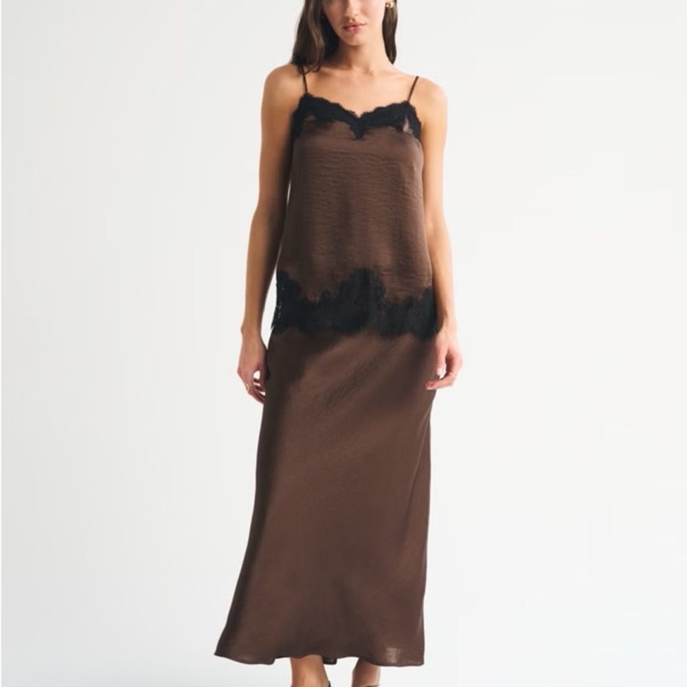 NWT Abercrombie & Fitch Brown High Rise Satin Maxi Skirt